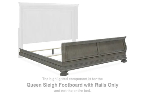 Ashley Furniture Lexorne Queen Sleigh Footboard with Rails in Light Gray