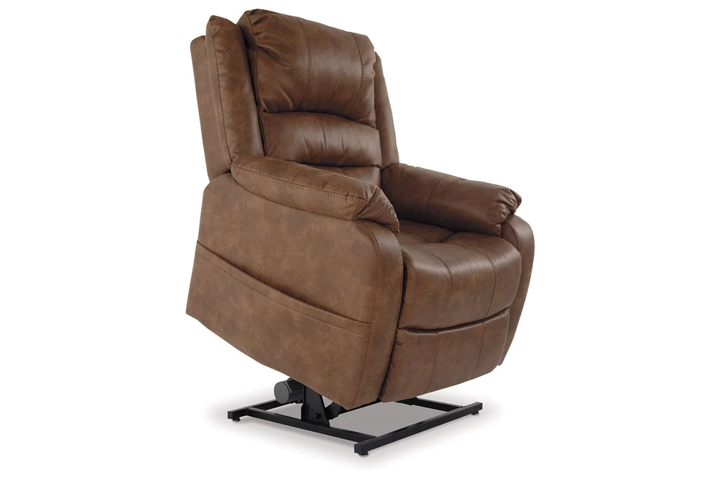 Ashley Furniture Yandel Power Lift Recliner in Saddle Brown Leather