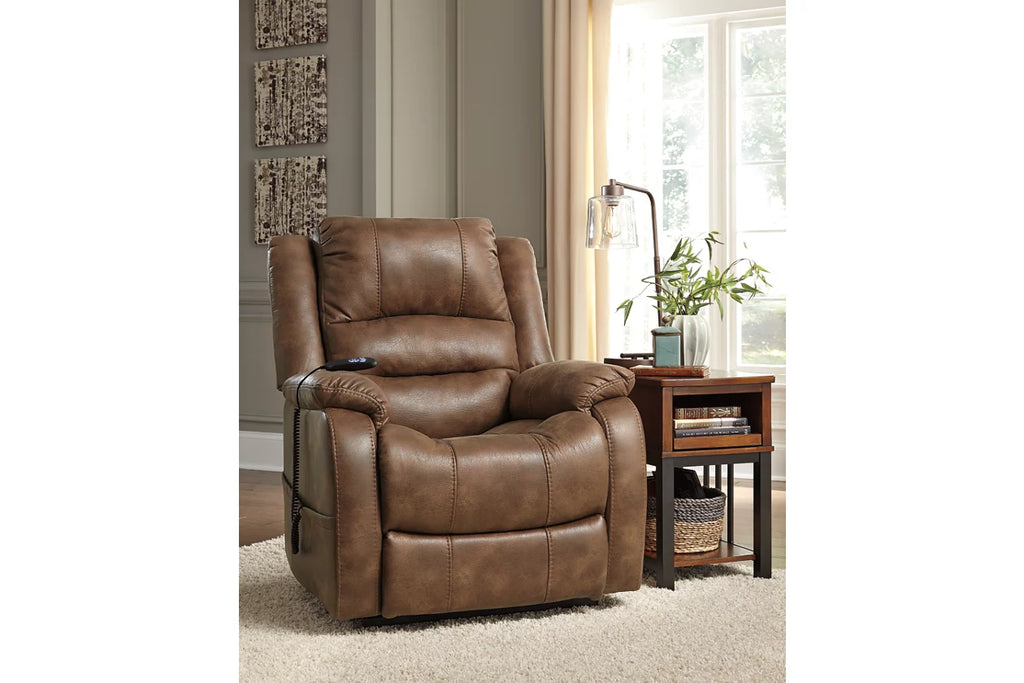 Ashley Furniture Yandel Power Lift Recliner in Saddle Brown Leather