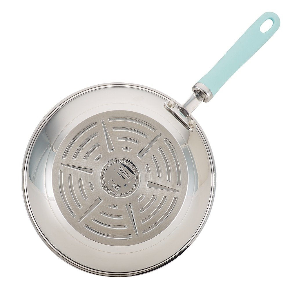 Rachael Ray Create Delicious 10-Piece Cookware Set in Stainless Steel with Light Blue Handles