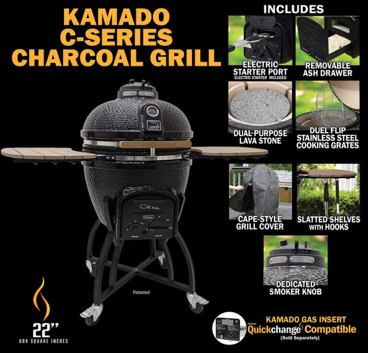 Vision Grills Professional C-Series Kamado Style Ceramic Charcoal Smoker - Glossy Gray