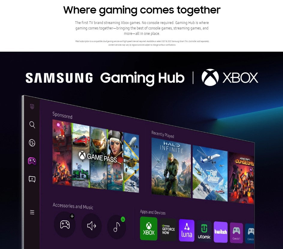 Controle Tv Samsung Com Gaming Hub, Xbox Game Pass E Geforce