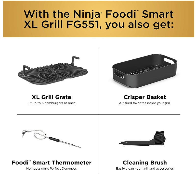 Ninja FG551-H foodi smart XL 6-in-1 indoor grill with 4-quart air