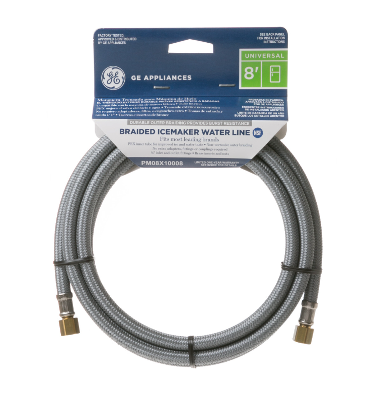 GE® 8’ Universal Braided Water Supply Line for Icemaker and/or Dispenser