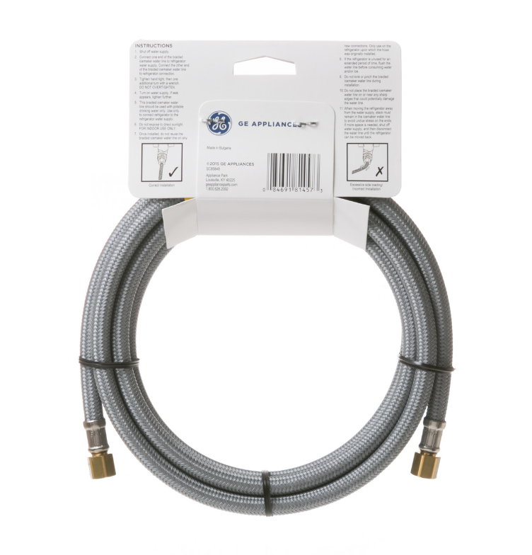 GE® 8’ Universal Braided Water Supply Line for Icemaker and/or Dispenser