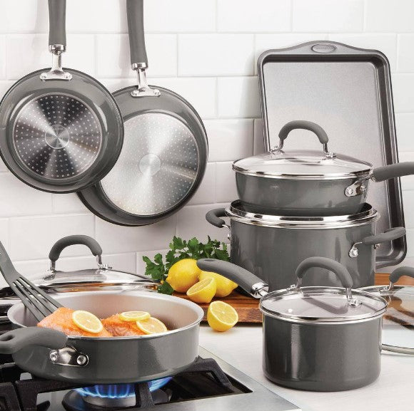 Rachael Ray Create Delicious 13-Piece Aluminum Nonstick Cookware Set in Gray Shimmer