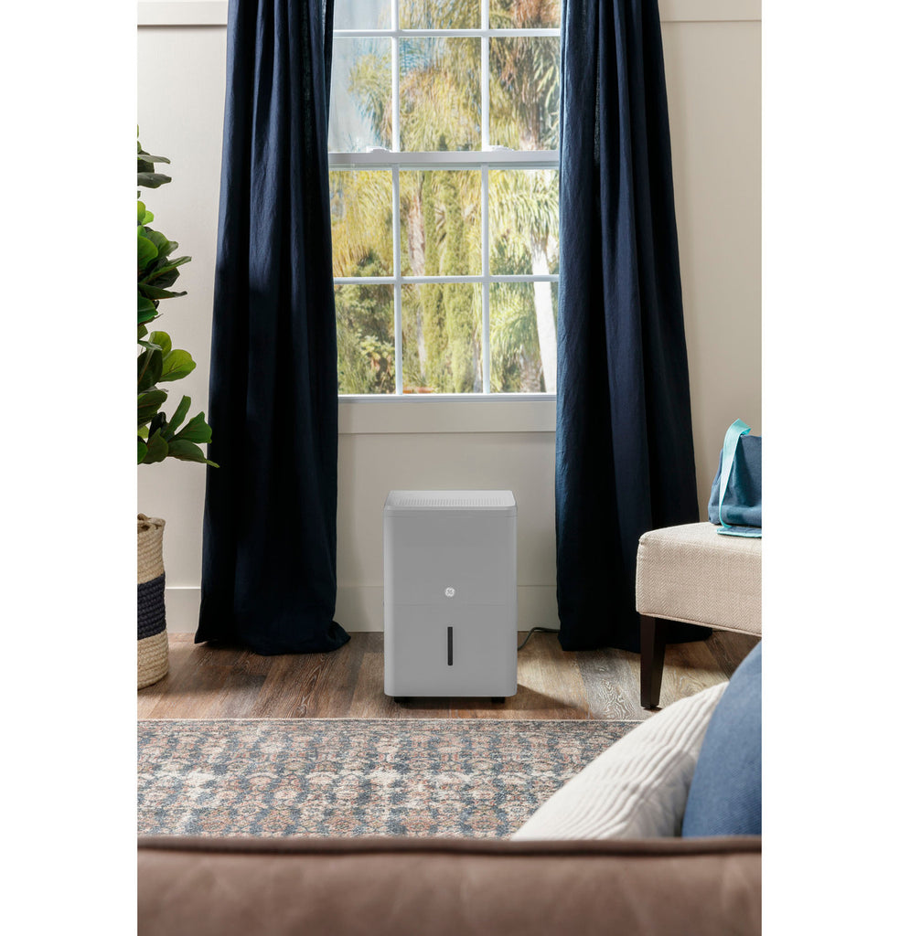 GE® 50 Pint Portable Dehumidifier with Built-in Pump and Smart Dry for Wet Spaces in Gray