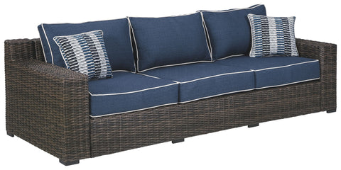 Grasson Lane - Brown/Blue - Sofa with Cushion