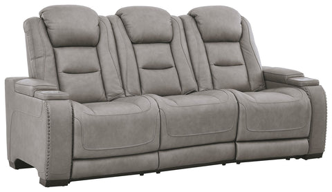 The Man-Den - Gray - PWR REC Sofa with ADJ Headrest