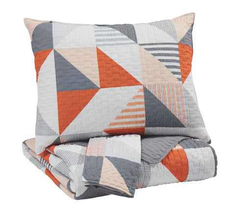 Layne - Gray/Orange - Full Coverlet Set