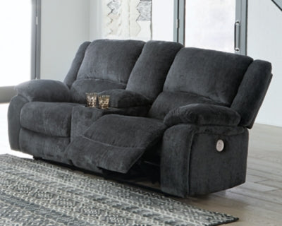 Ashley Furniture Draycoll Power Reclining Loveseat with Console Black/Gray