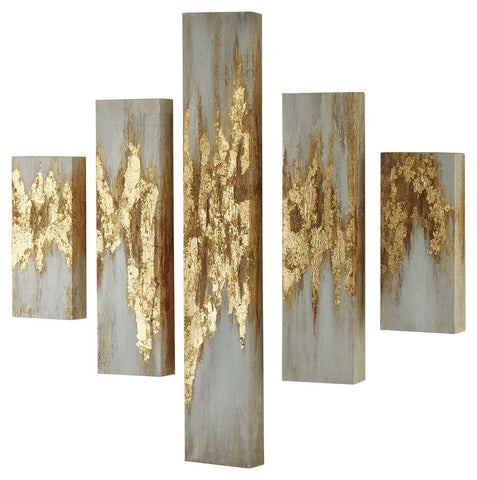 Devlan - Gold Finish/White - Wall Art Set (5/CN)