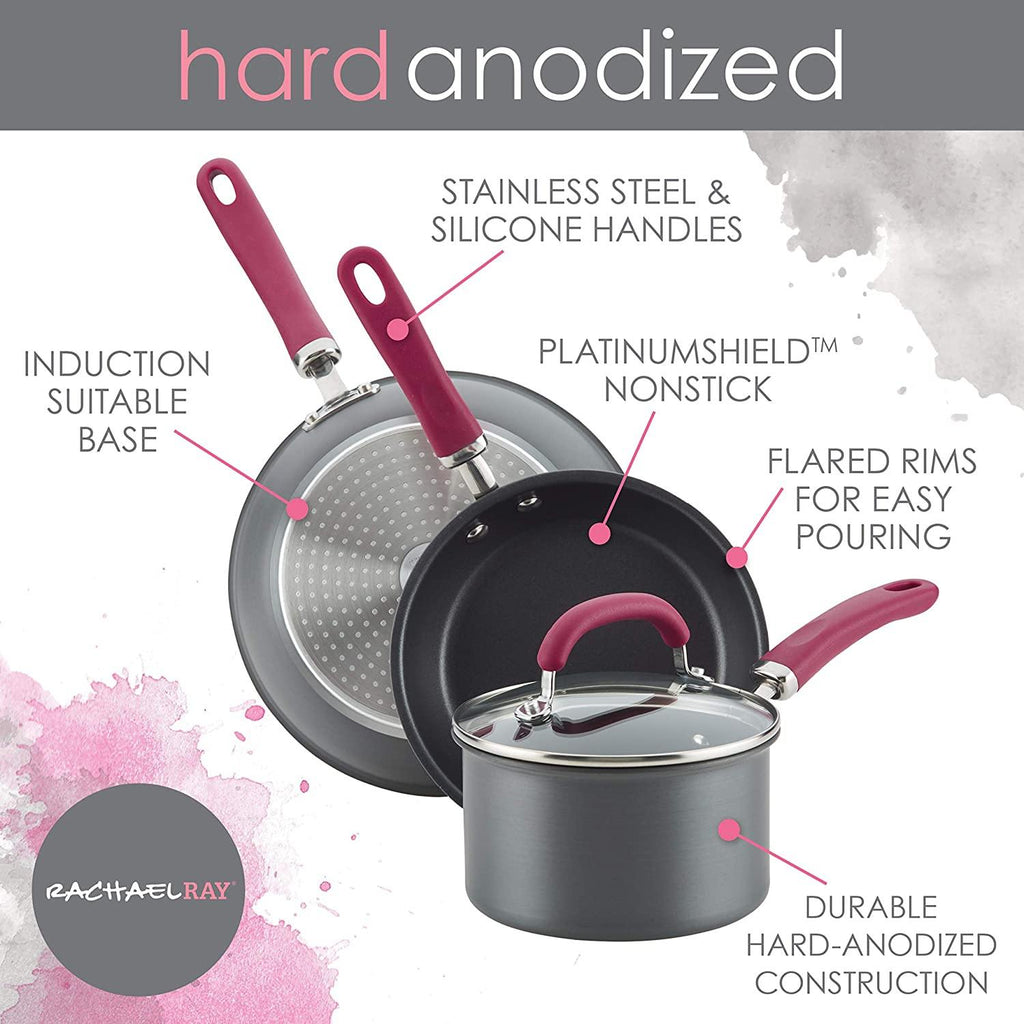 Rachael Ray Stainless Steel and Hard Anodized Nonstick Cookware Induction Pots and Pans Set, 11-Piece