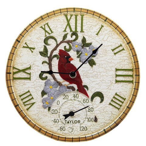 Taylor 14" Cardinal Wall Clock w/ Thermometer - Smart Neighbor