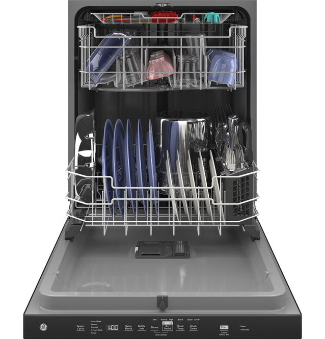 GE® Top Control with Plastic Interior Dishwasher with Sanitize Cycle & Dry Boost- Black
