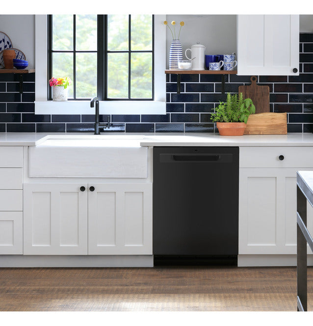 GE® Top Control with Plastic Interior Dishwasher with Sanitize Cycle & Dry Boost- Black