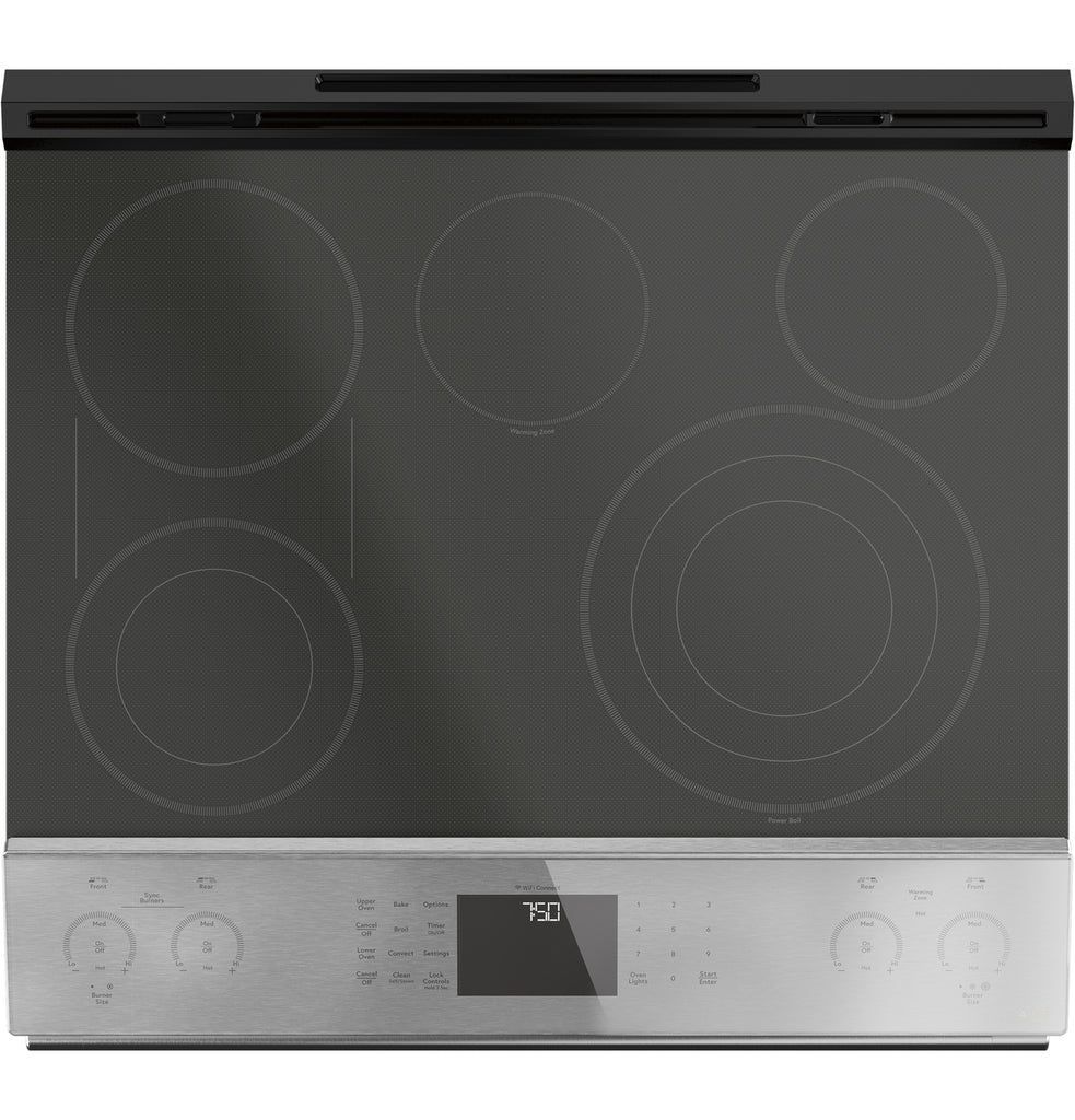Café™ 30" Smart Slide-In, Front-Control, Radiant and Convection Double-Oven Range in Platinum Glass