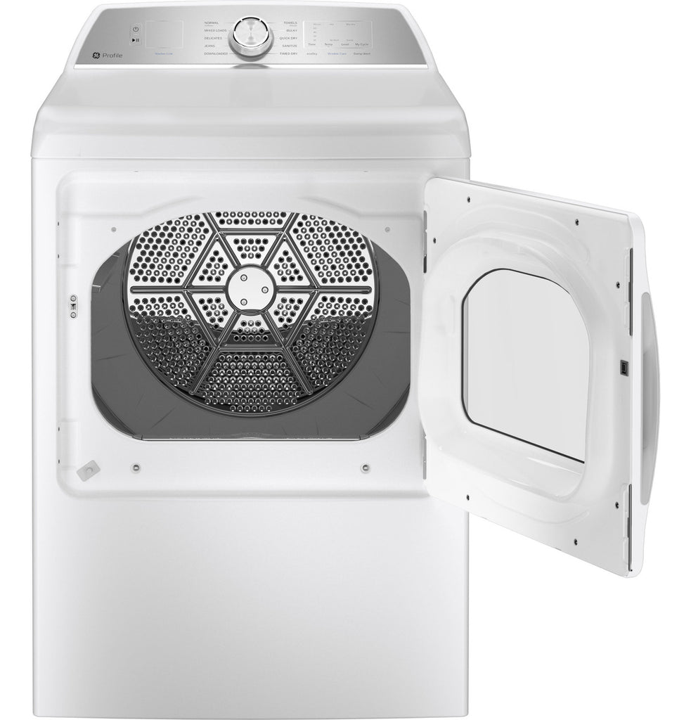 GE® Profile™ 7.4 Cu. Ft. Capacity Aluminized Alloy Drum Electric Dryer with Sanitize Cycle and Sensor Dry in White/Silver