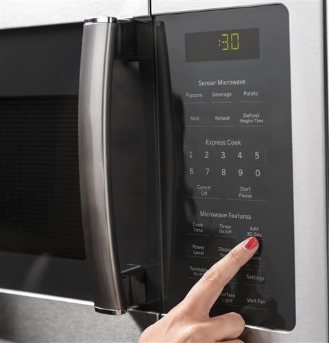 GE - 1.7 Cu. Ft. Over-the-Range Microwave - Black stainless steel