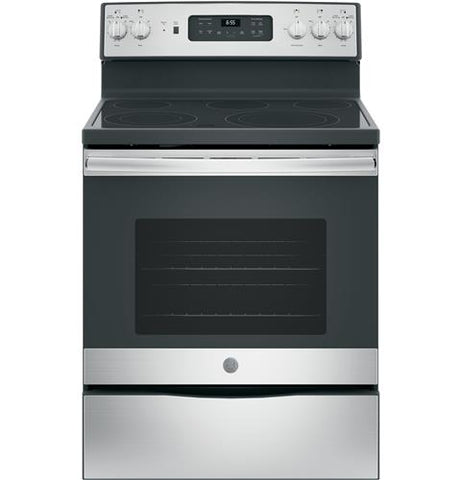 GE® 5.3 Cu. Ft. 30" Free-Standing Electric Convection Range in Stainless Steel/Gray