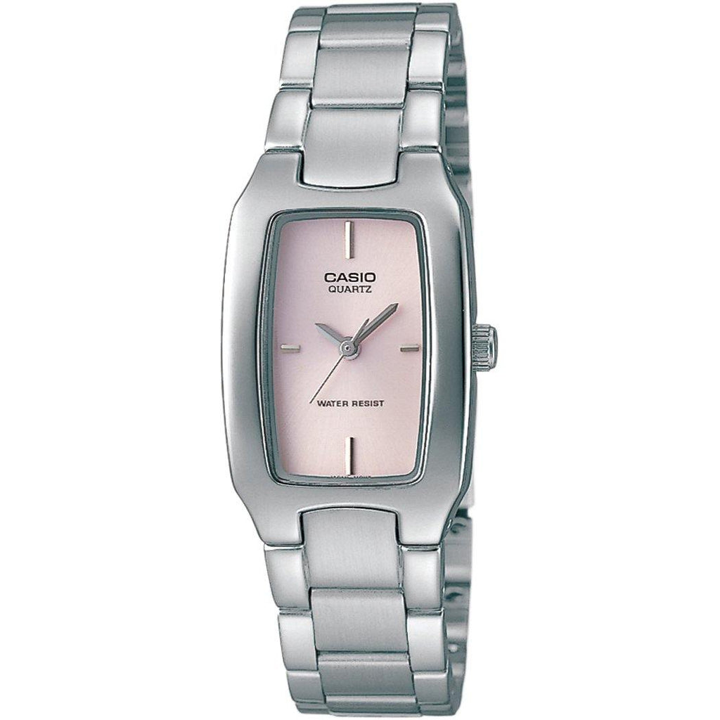 Casio Ladies Silver-tone Stainless Steel Watch Pink Rectangle Dial - Smart Neighbor