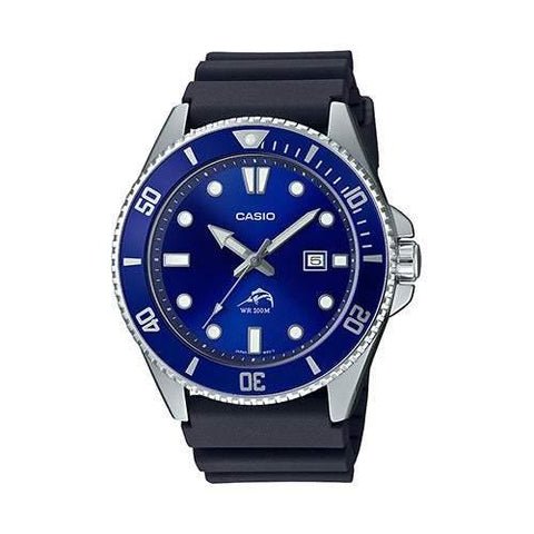 Casio Mens Diver Inspired Black Resin Watch Blue Dial - Smart Neighbor