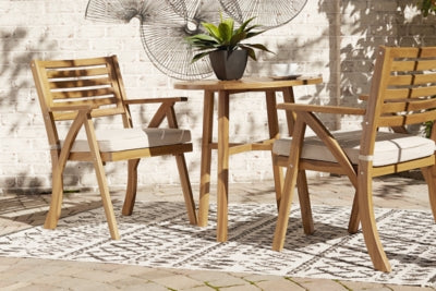 Ashley Furniture Vallerie Outdoor Chairs with Table Set (Set of 3) Brown/Beige