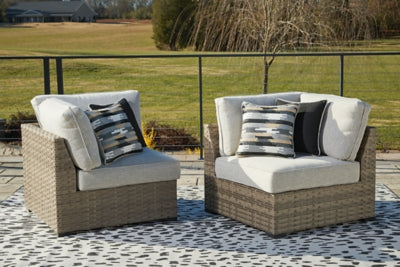 Ashley Furniture Calworth Outdoor Corner with Cushion (Set of 2) Brown/Beige