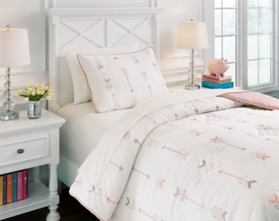 Ashley Furniture Lexann Twin Comforter Set White;Red/Burgundy