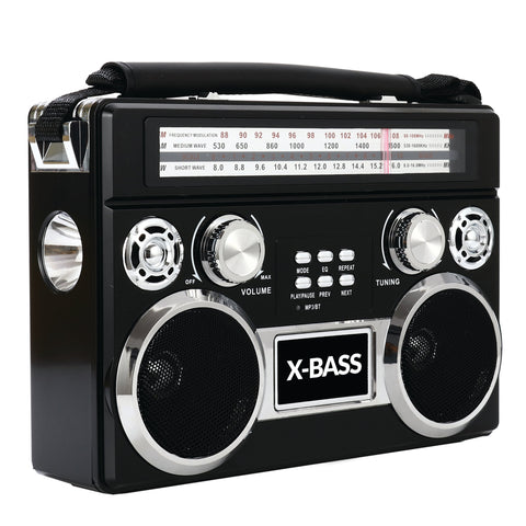Supersonic Portable 3 Band Radio w/ Bluetooth & Flashlight Black