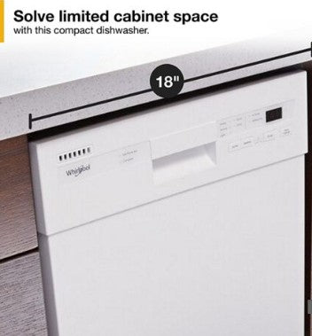 Whirlpool Small-Space Compact Dishwasher with Stainless Steel Tub - White