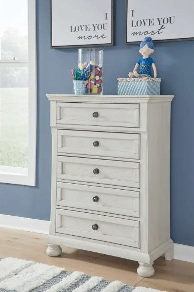 Ashley Furniture Robbinsdale 5 Chest of Drawers (1 Knob) - Antique White