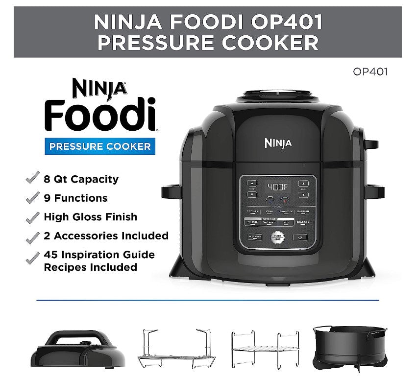  Ninja OP401 8-Qt. Foodi All-in-One Multi-Cooker, 8-Quart,  Black/Gray: Home & Kitchen