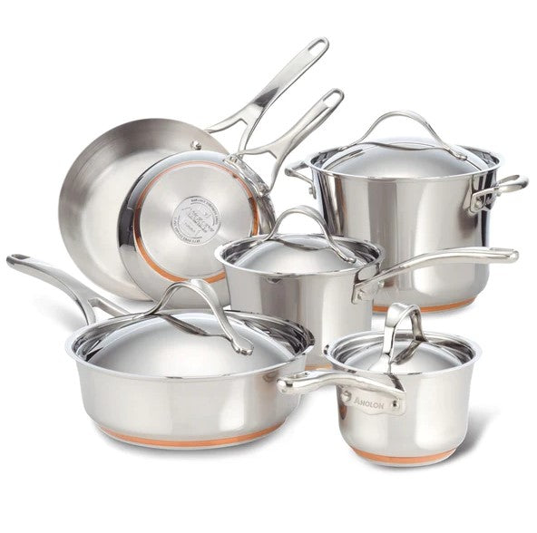 Anolon Nouvelle Stainless 10-Piece Cookware Set - Stainless Steel/Copper