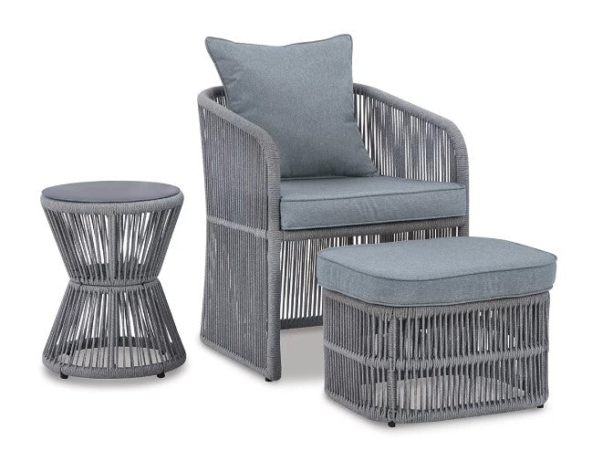 Ashley Furniture Coast Island Outdoor Chair with Ottoman and Side Table - Gray