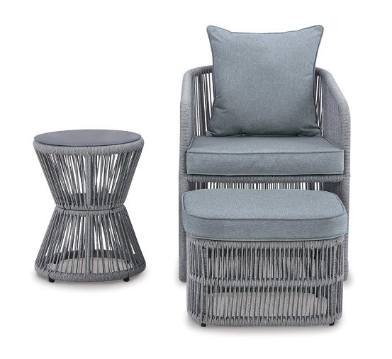 Ashley Furniture Coast Island Outdoor Chair with Ottoman and Side Table - Gray