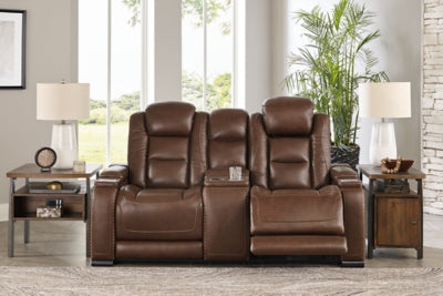 Ashley Furniture The Man-Den Power Reclining Loveseat with Console Brown/Beige