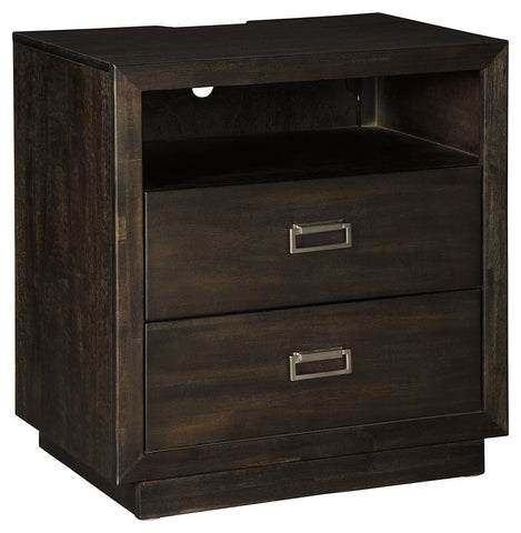 Hyndell - Dark Brown - Two Drawer Night Stand