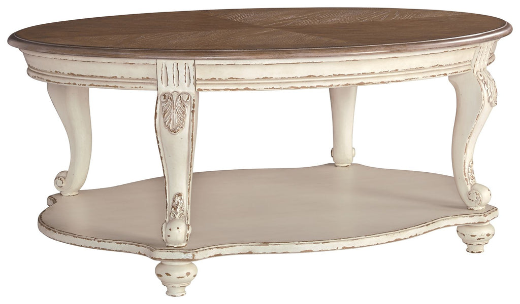 Realyn - White/Brown - Oval Cocktail Table